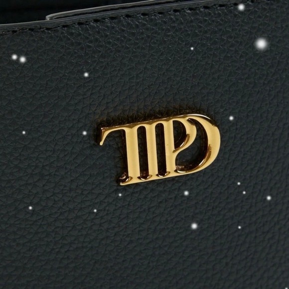 TTPD The Tortured Poets Department Black Faux Leather Bucket Bag Gold Logo - Picture 4 of 8